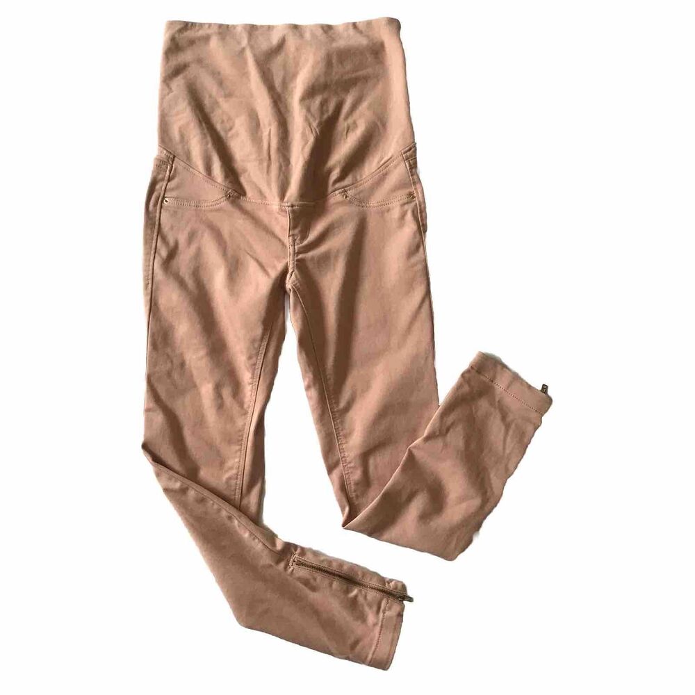 H&M Mama Maternity Pant SZ 8 Blush Skinny Full Panel Stretch Tummy Zip Hems EUC